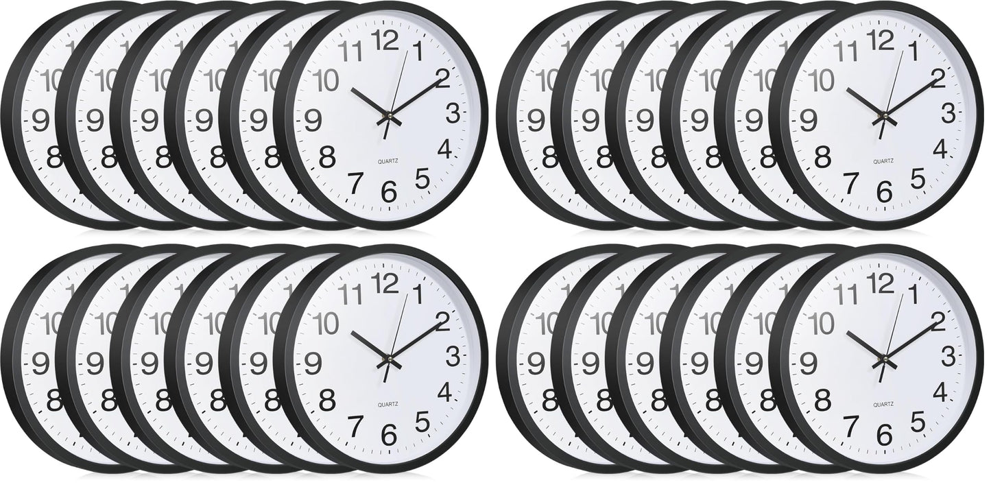 Inbagi 12 Pcs Silent Wall Clocks 12 Inch Large Quartz Analog Clock Black