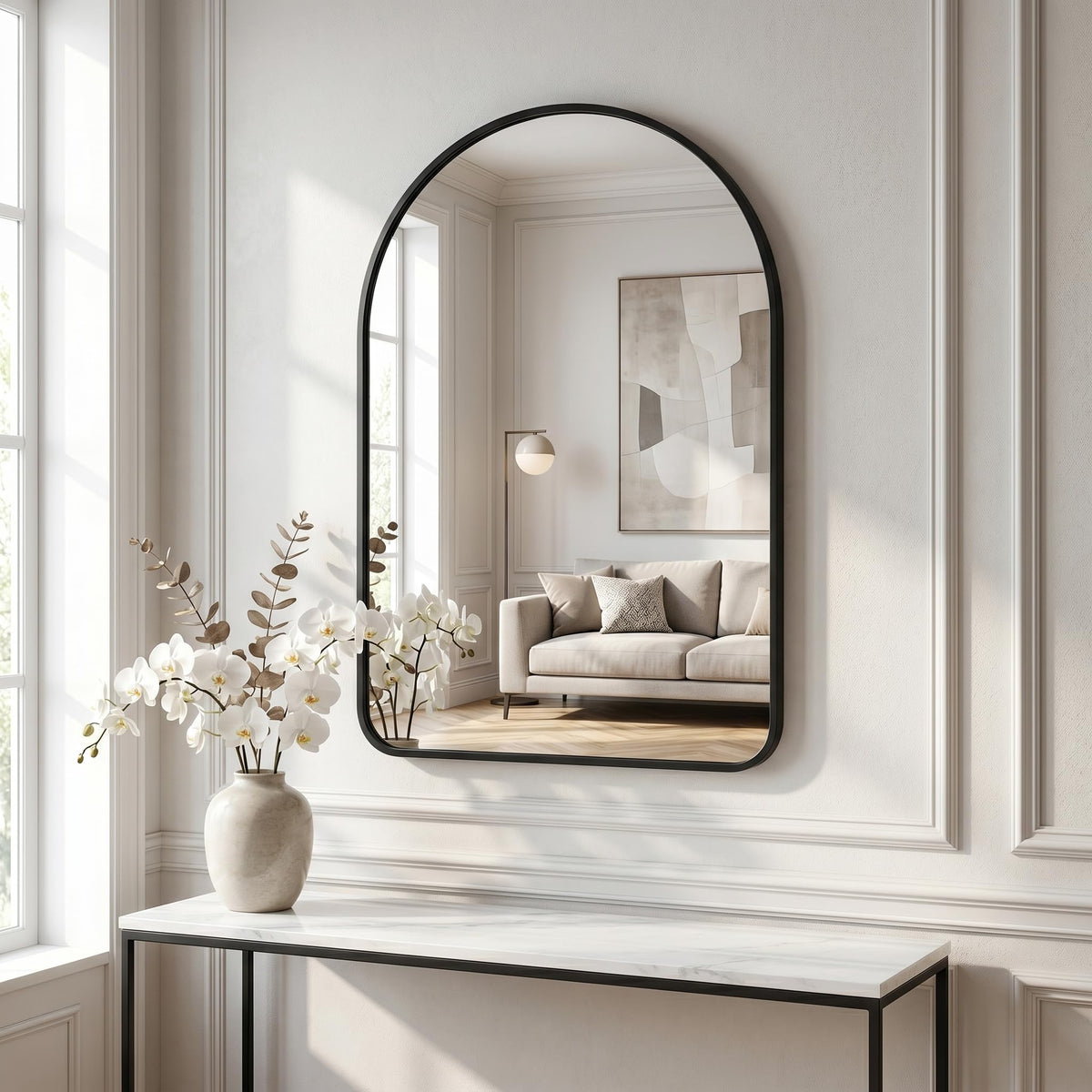 HARRITPURE Arched Wall Mirror 24"x36" Black Metal Frame Vanity Mirrors