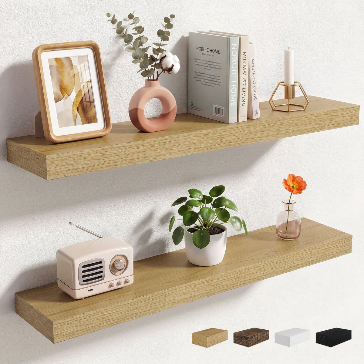 Axeman 72Inch Floating Shelves for Wall 2 Pack Shelves for Kitchen Bathroom Bedroom, Wooden Shelves with Invisible Brackets, Wall Mounted Rustic Wood Floating Shelf for Decor Books Storage, Brown