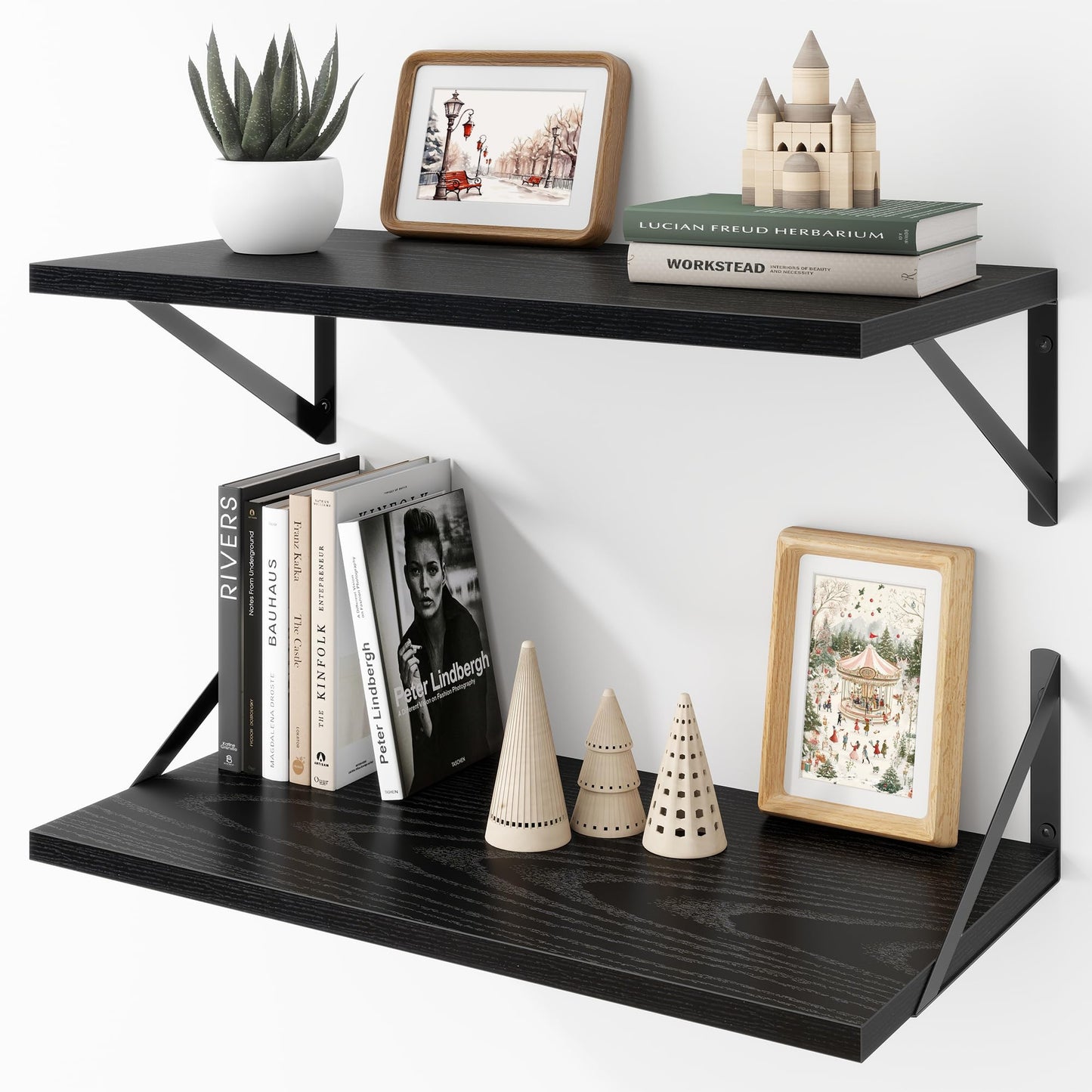 Acovy Deep Floating Shelves Wall Mounted, 36"x12" Black Wall Shelves with Brackets Set of 2 for Bedroom, Living Room, Bathroom, Kitchen, Office - Storage & Display Shelf for Decor, Books, Plants