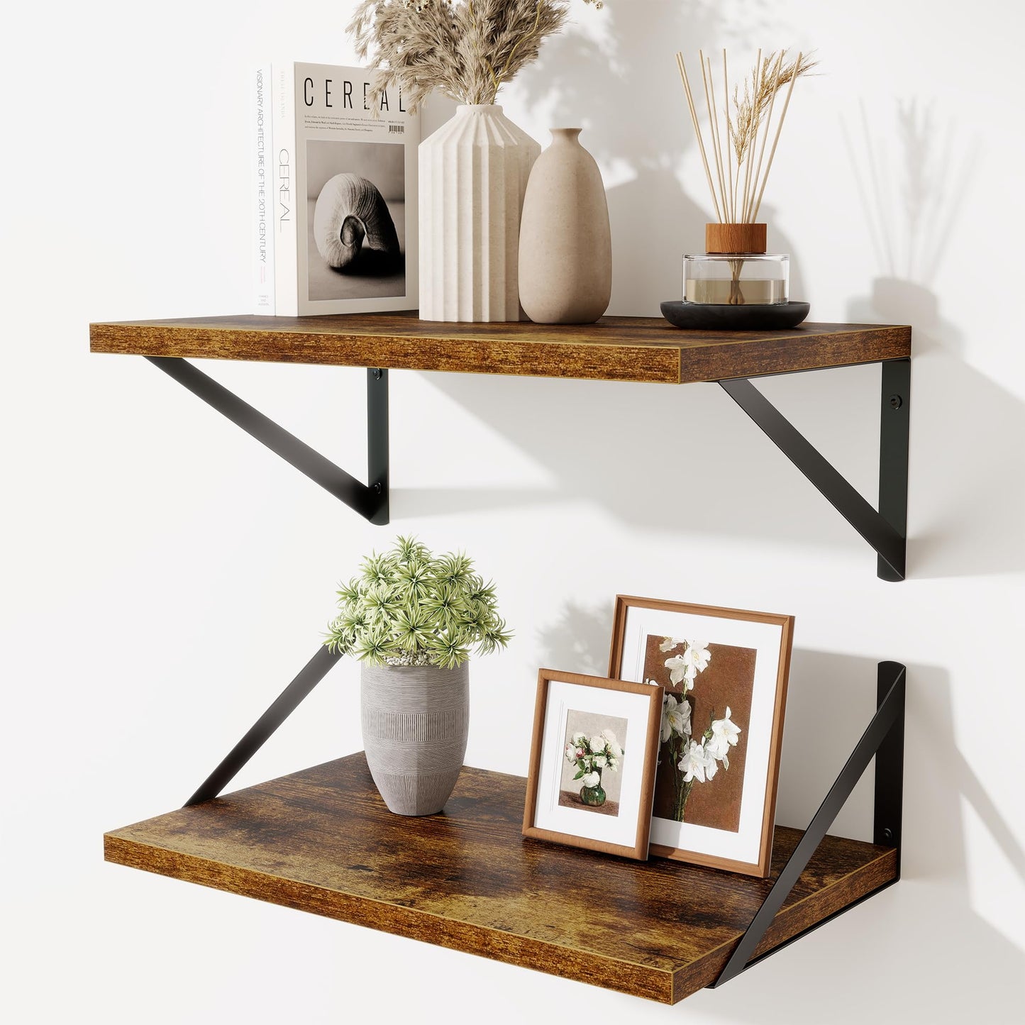 Acovy Deep Floating Shelves Wall Mounted, 36"x12" Black Wall Shelves with Brackets Set of 2 for Bedroom, Living Room, Bathroom, Kitchen, Office - Storage & Display Shelf for Decor, Books, Plants