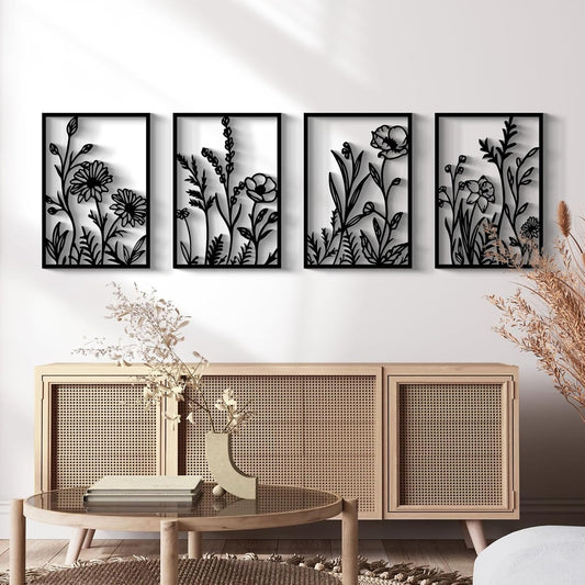 Glamativity Large 4 Pcs Colorful And Black Double-Sided Gold Leaf Metal Wall Art, 22.5 x 15.7'' Botanical Abstract Wall Décor Metal Leaf with Frame, 3D Textured Sculptures, Modern Wall Art With Ginkgo Biloba Design for Living Room Bedroom Bathroom Study (
