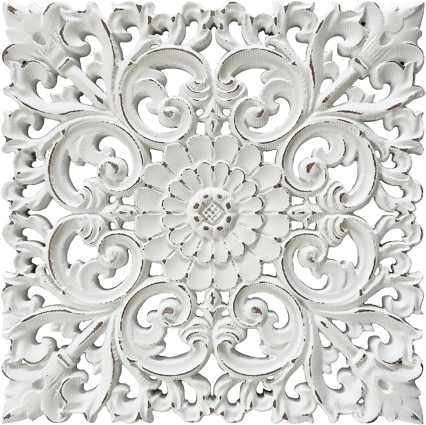 Musanpou Unique Hand Carved Wooden Wall Panels with Hanging Floral Decorations - Rustic Farmhouse Living Room and Bedroom Wall Decoration