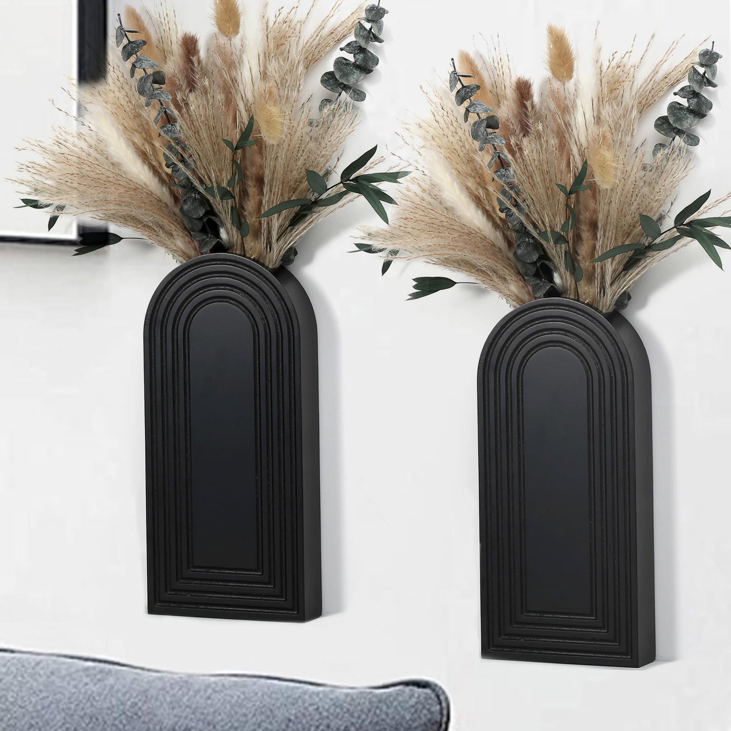 Wooden Wall Planter Set of 4 - Modern Home Decor for Living Room, Bedroom, Bathroom - Walnut Finish Planter for Dried Flowers, Faux Greenery, Indoor Plants