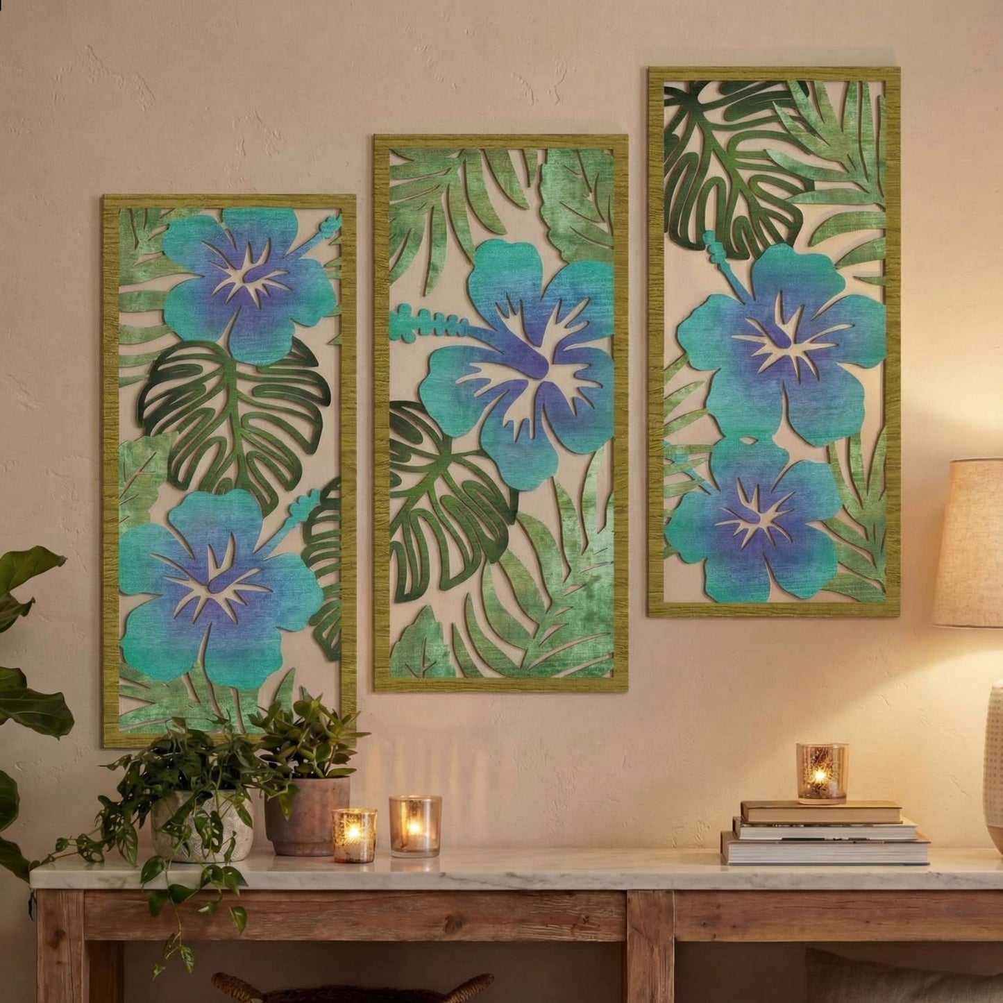 Threehoney 3 Pcs Tropical Wall Decor 3D Palm Leaf Wall Art, Classic Style