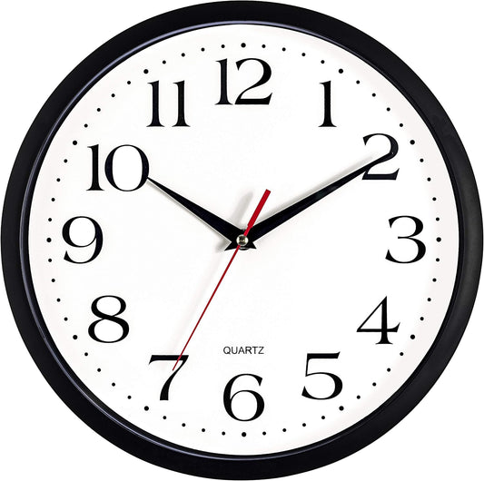 Bernhard Products Black Wall Clock Silent Non Ticking 12 Inch Quality Quartz Battery Operated Round Easy to Read Home/Office/Kitchen/Classroom/School Clocks