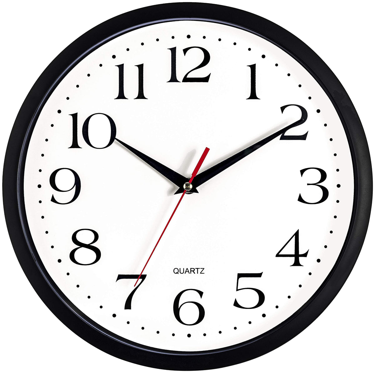 Bernhard Products Black Wall Clock Silent Non Ticking 10 Inch Quality Quartz Battery Operated Round Easy to Read Home/Office/Kitchen/Classroom/School Clock Sweep Movement
