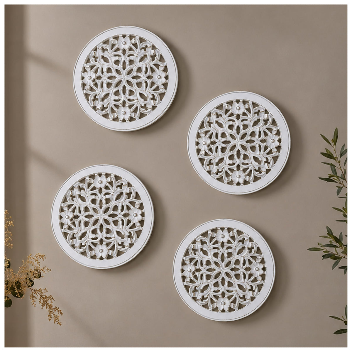 Woodify Hand-Carved Wooden Wall Décor – Set of 2, 12x12