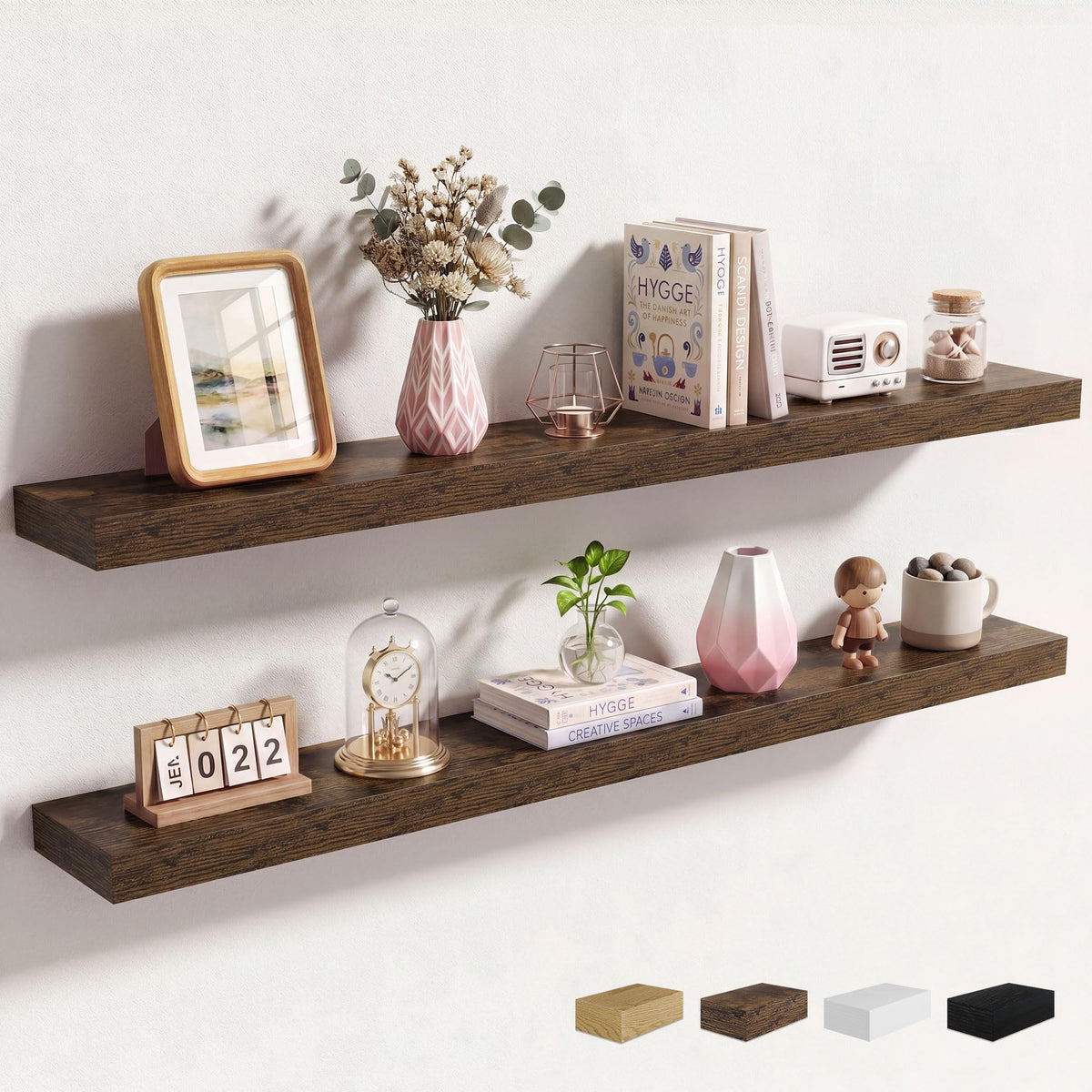 Axeman 72Inch Floating Shelves for Wall 2 Pack Shelves for Kitchen Bathroom Bedroom, Wooden Shelves with Invisible Brackets, Wall Mounted Rustic Wood Floating Shelf for Decor Books Storage, Brown