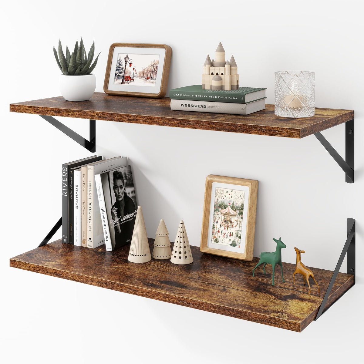 Acovy Deep Floating Shelves Wall Mounted, 36"x12" Black Wall Shelves with Brackets Set of 2 for Bedroom, Living Room, Bathroom, Kitchen, Office - Storage & Display Shelf for Decor, Books, Plants