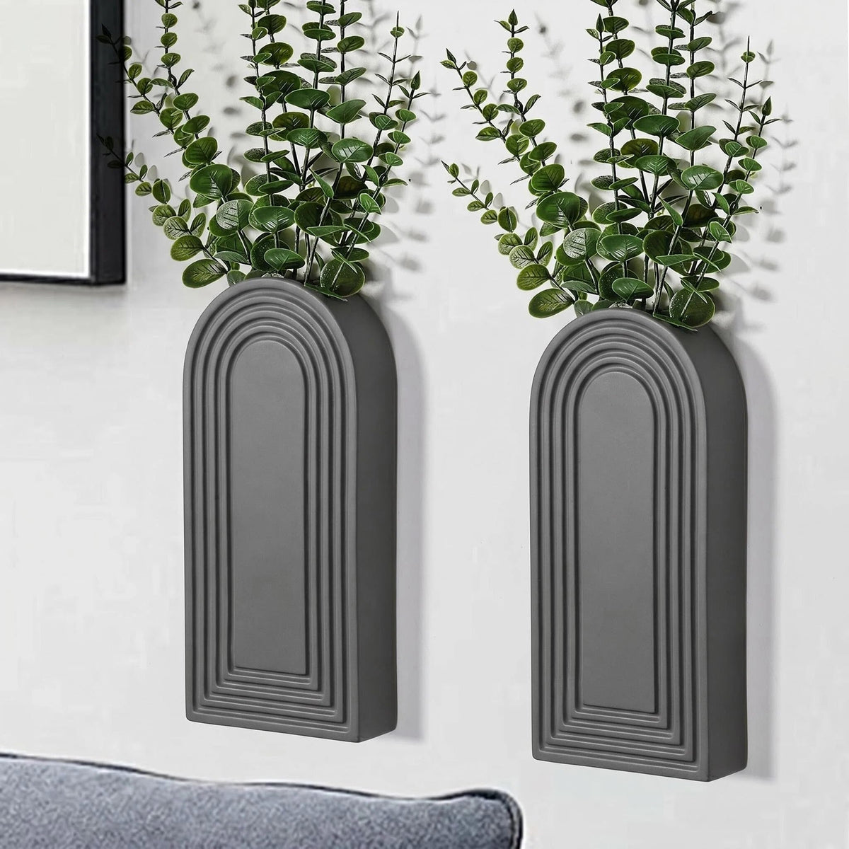 Dnnnii 2 Pack Wooden Wall Vase Set - Brown Finish Modern Farmhouse & Boho Wall Decor for Entryway, Hallway, Bathroom, Living Room, Dining Room, Narrow Spaces