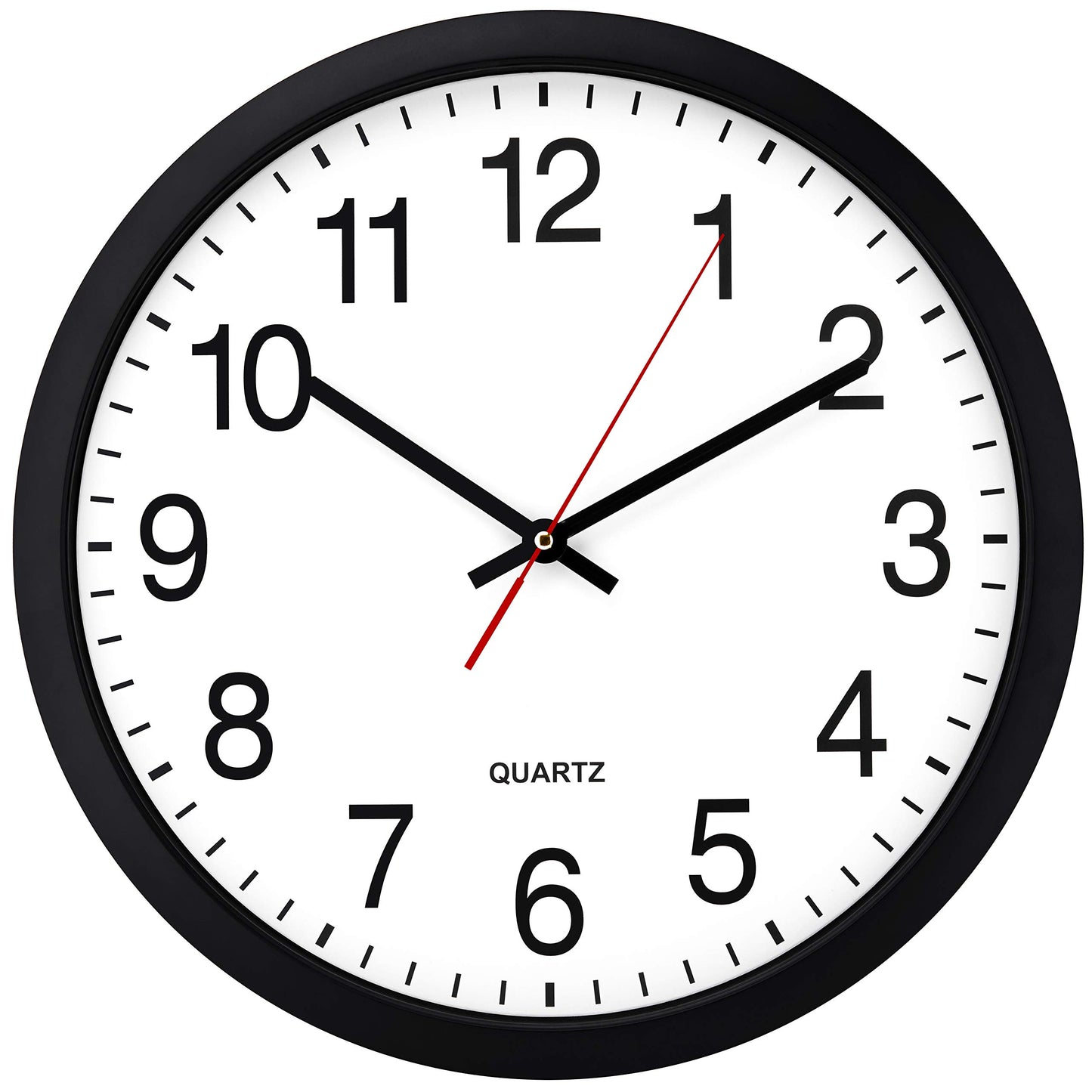 Bernhard Products Black Wall Clock Silent Non Ticking 10 Inch Quality Quartz Battery Operated Round Easy to Read Home/Office/Kitchen/Classroom/School Clock Sweep Movement