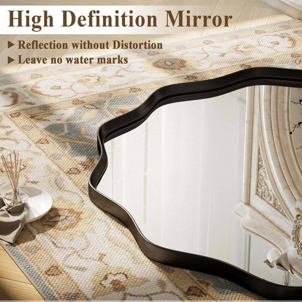 VooBang Black Scalloped Large Circle Mirror, 42" Wavy Round Wall Mirror