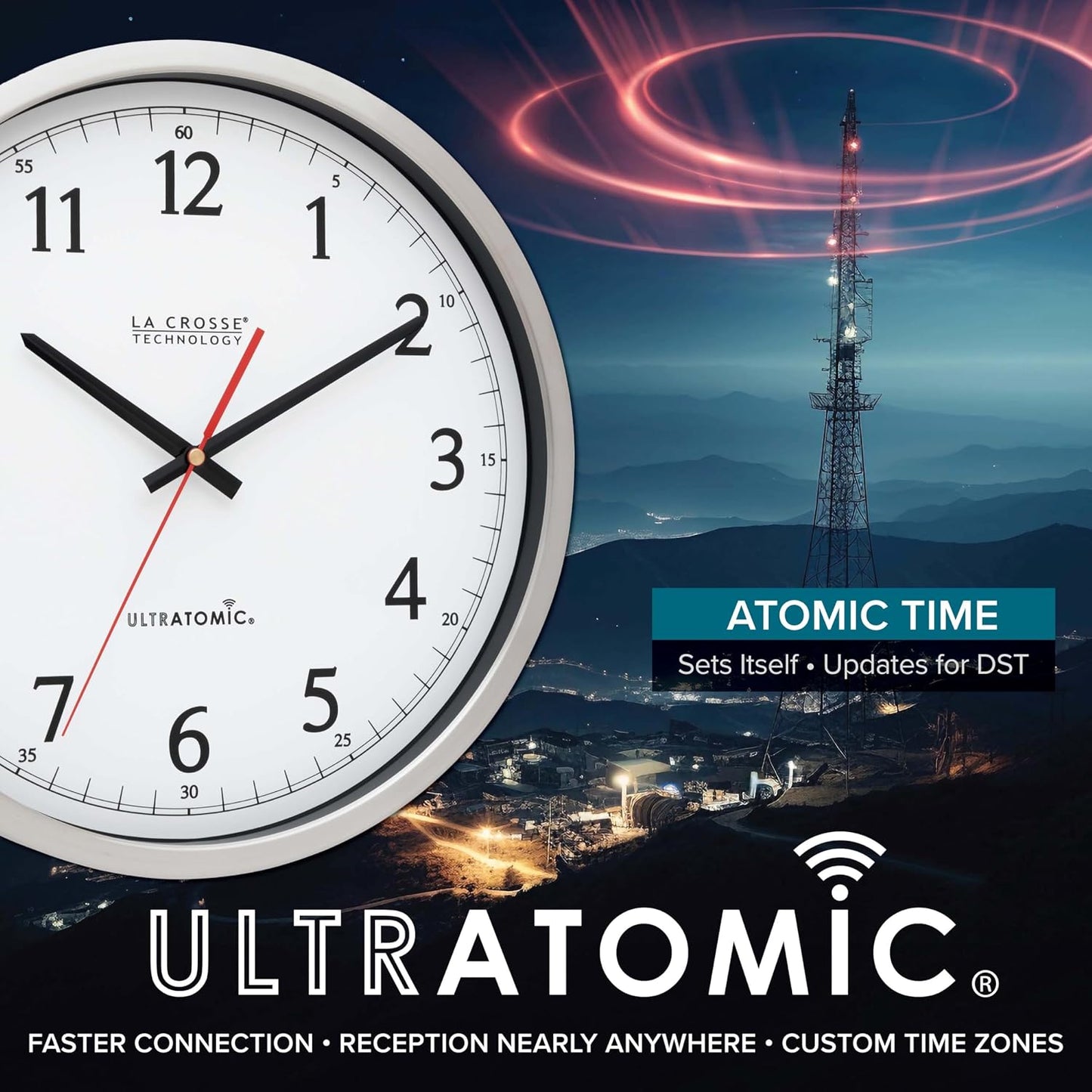 La Crosse Technology 404-1235UA-PL UltrAtomic 14 inch Stainless Steel Wall Clock, Shatterproof Lens, Silver