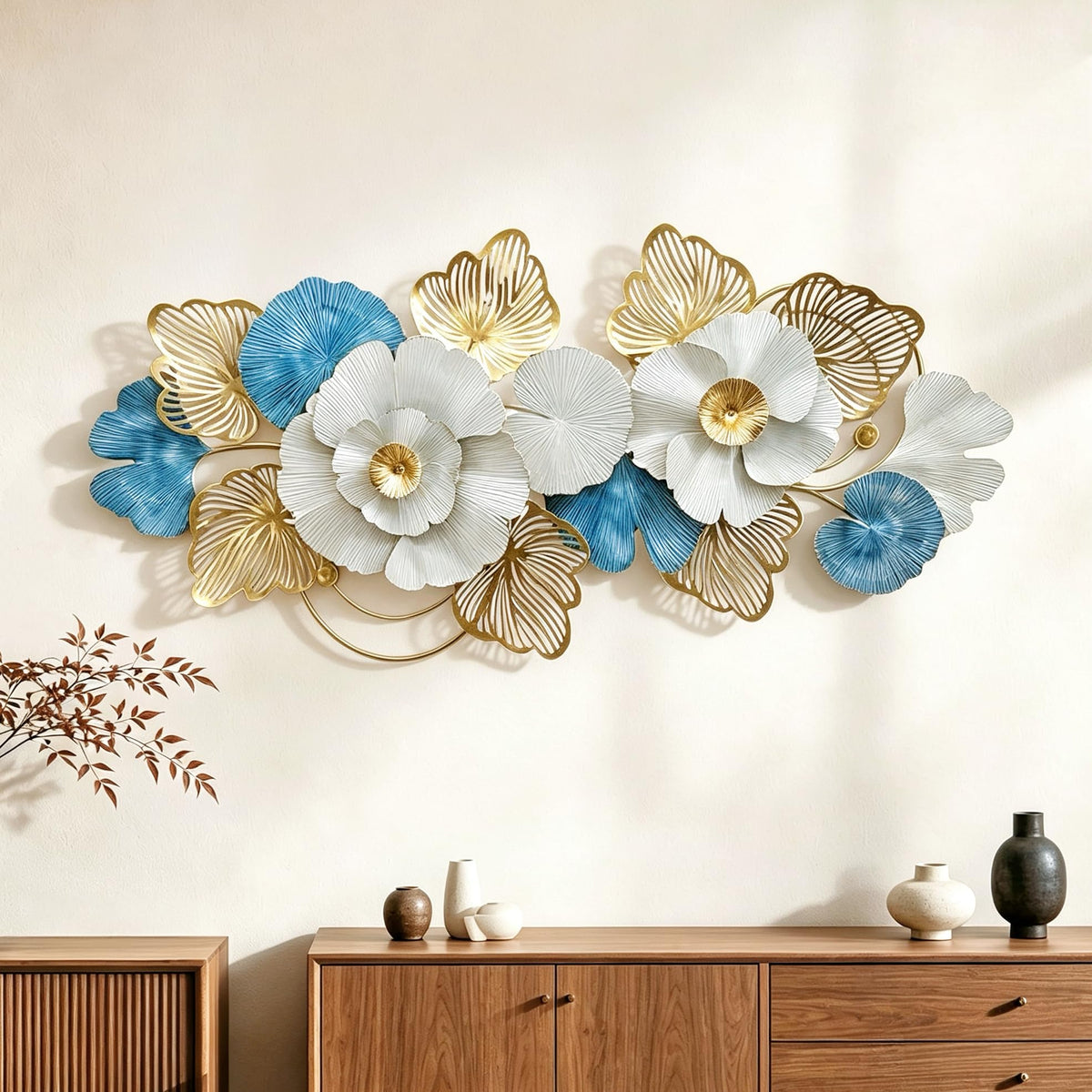 Roivikis Large Metal Wall Art Decor, 3D Abstract Lotus Leaves Wall Handcrafted Modern Decoration for Indoor Outdoor for Living Room, Bedroom, Entryway 52" x 24"