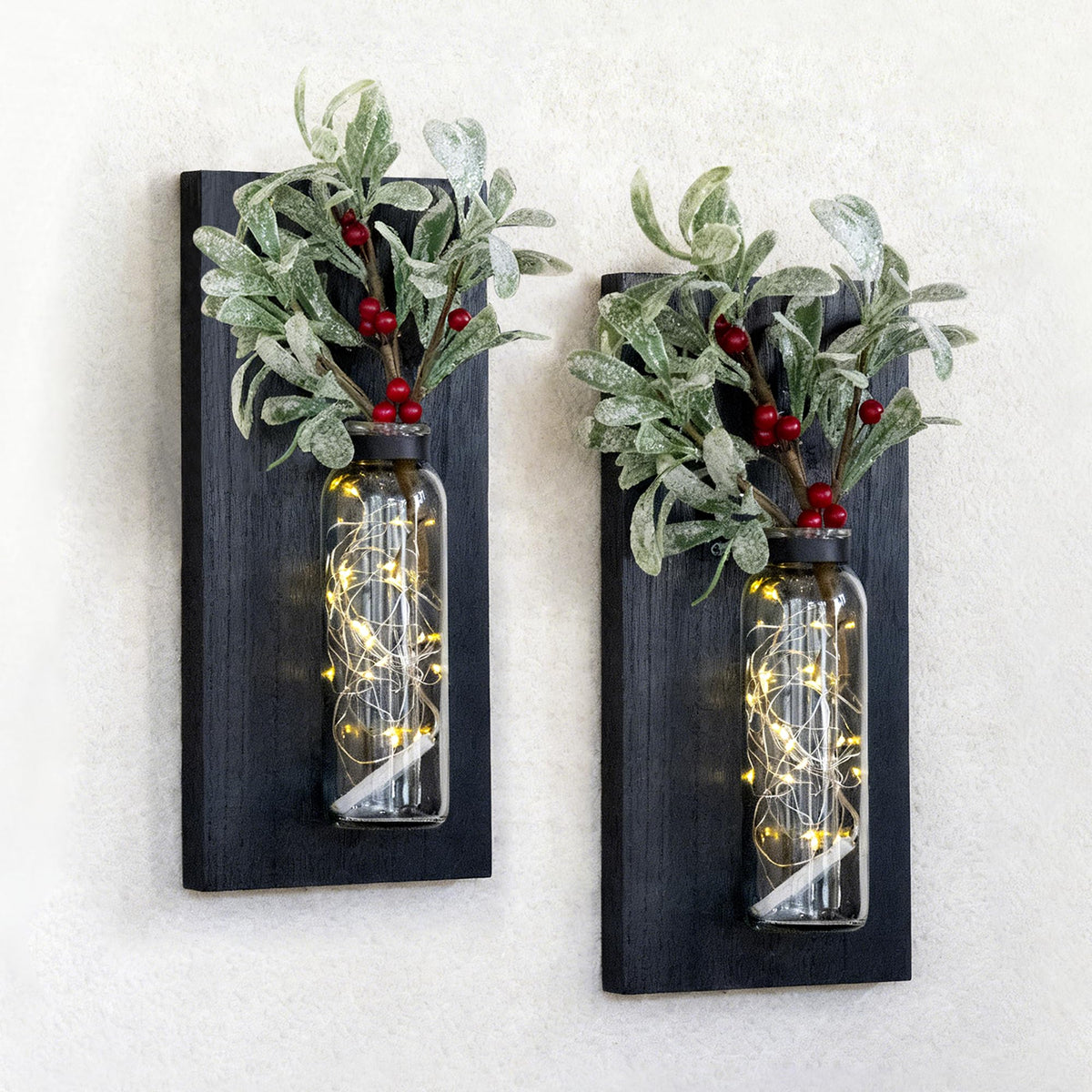 Heiple 2 Pack Wood Glass Wall Sconces, Farmhouse Planters for Indoor Plants, Rustic Decor for Living Room, Hanging Vase (Brown)