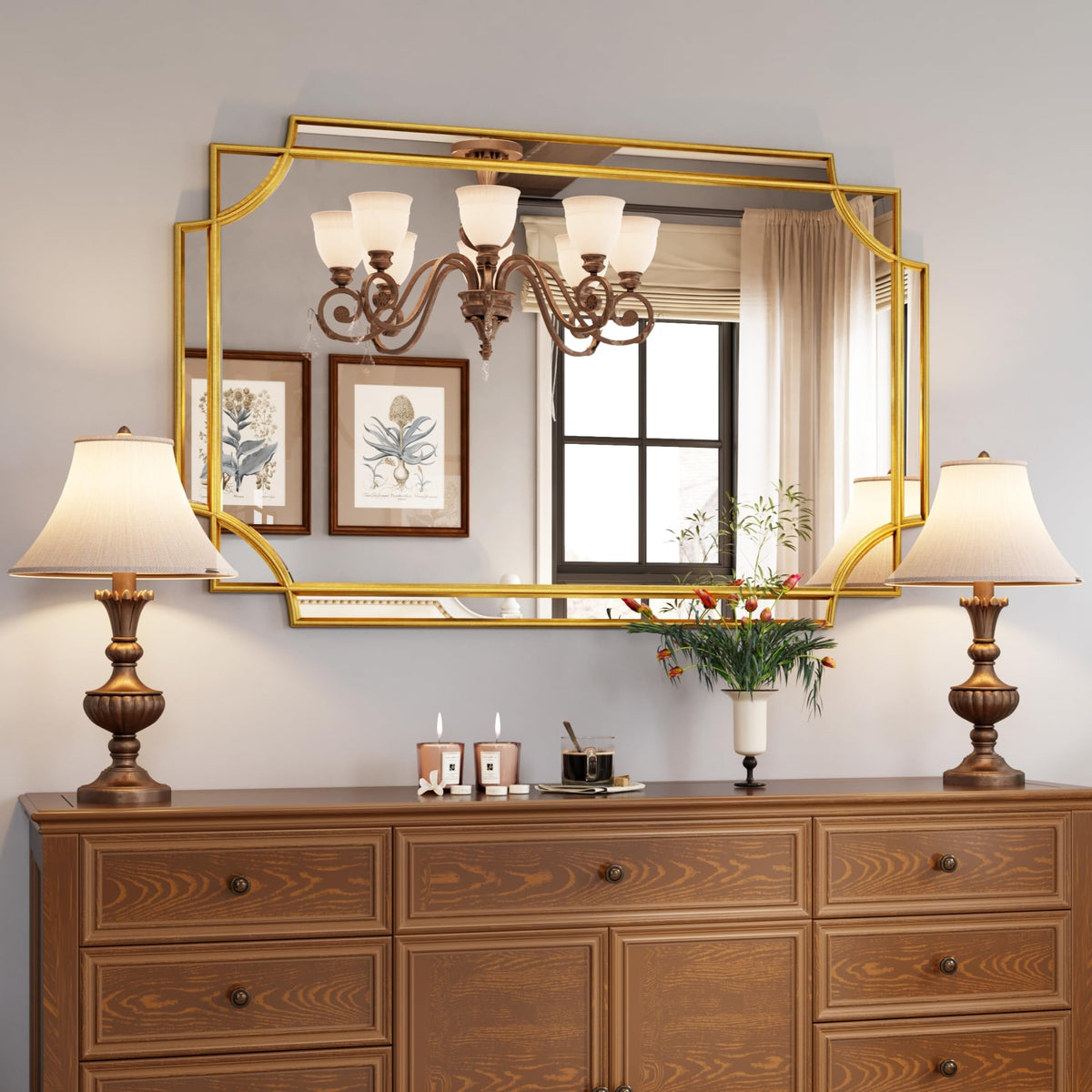 Kelly Miller 32"x48" Gold Foil Scalloped Edge Decorative Vanity Wall Mirror