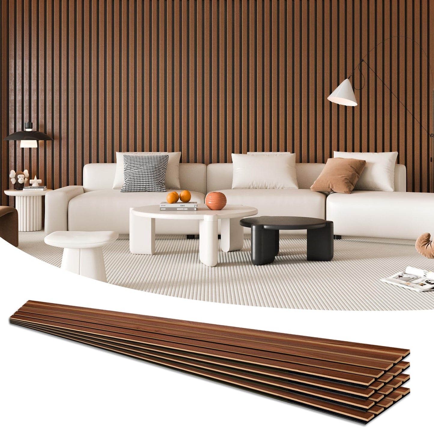 Art3d 6-Pack Soundproof Wood Slat Wall Panels, 94.5 x 7.9 Inch, Walnut