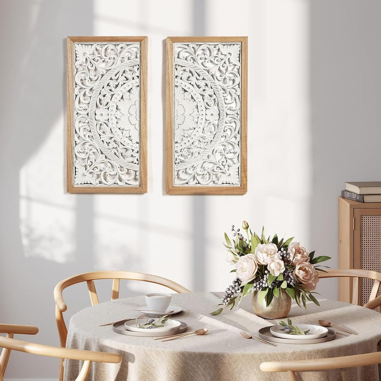 2 Panel Wall Art Decor Wall Sculpture, Carved Wood Wall Decor Wall Hanging