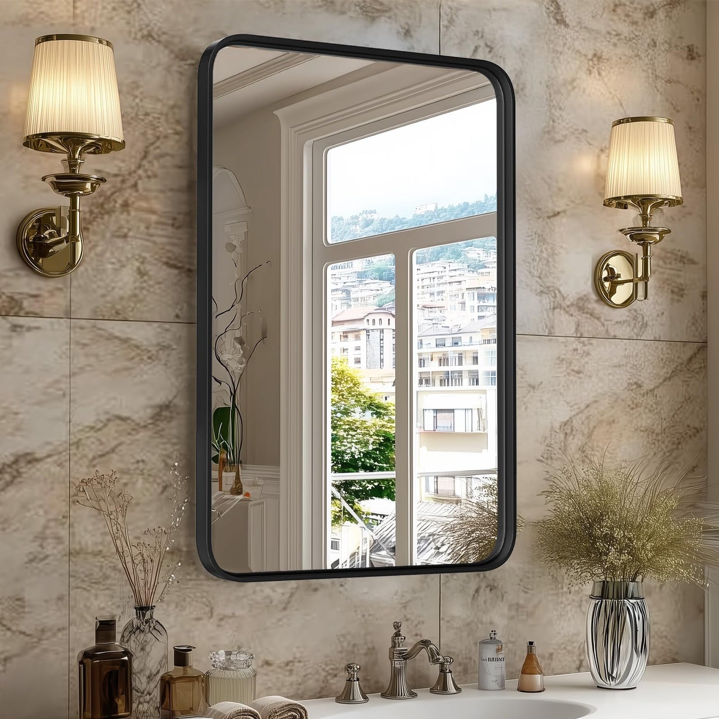 Sweetcrispy 20"x30" Arched Gold Bathroom Mirrors for Wall