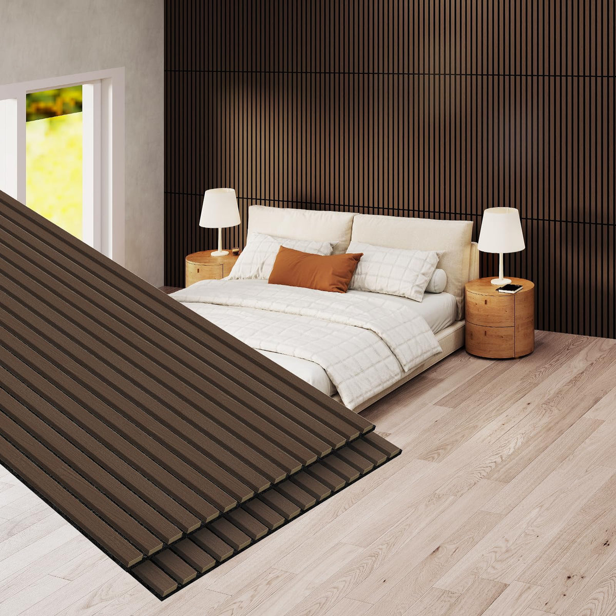 MISSDAY Wood Slat Acoustic Wall Panels, 2 Packs 94.5" x 12.6" Black Soundproof Panel For Interior Wall Decor Noise Absorbing-3D Textured Wooden Panel Sound-Absorbing for Home, Office, Studio