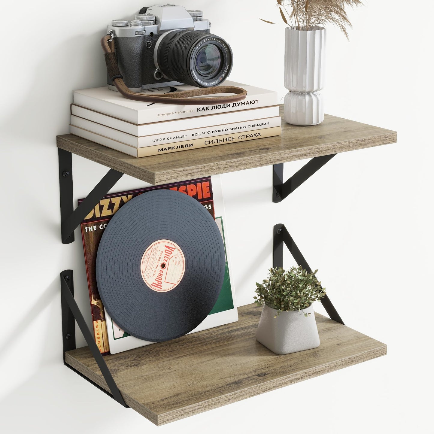 Acovy Deep Floating Shelves Wall Mounted, 36"x12" Brown Wood Shelves with Brackets Set of 2 for Bedroom, Living Room, Bathroom, Kitchen, Office - Storage & Display Shelf for Decor, Books, Plants