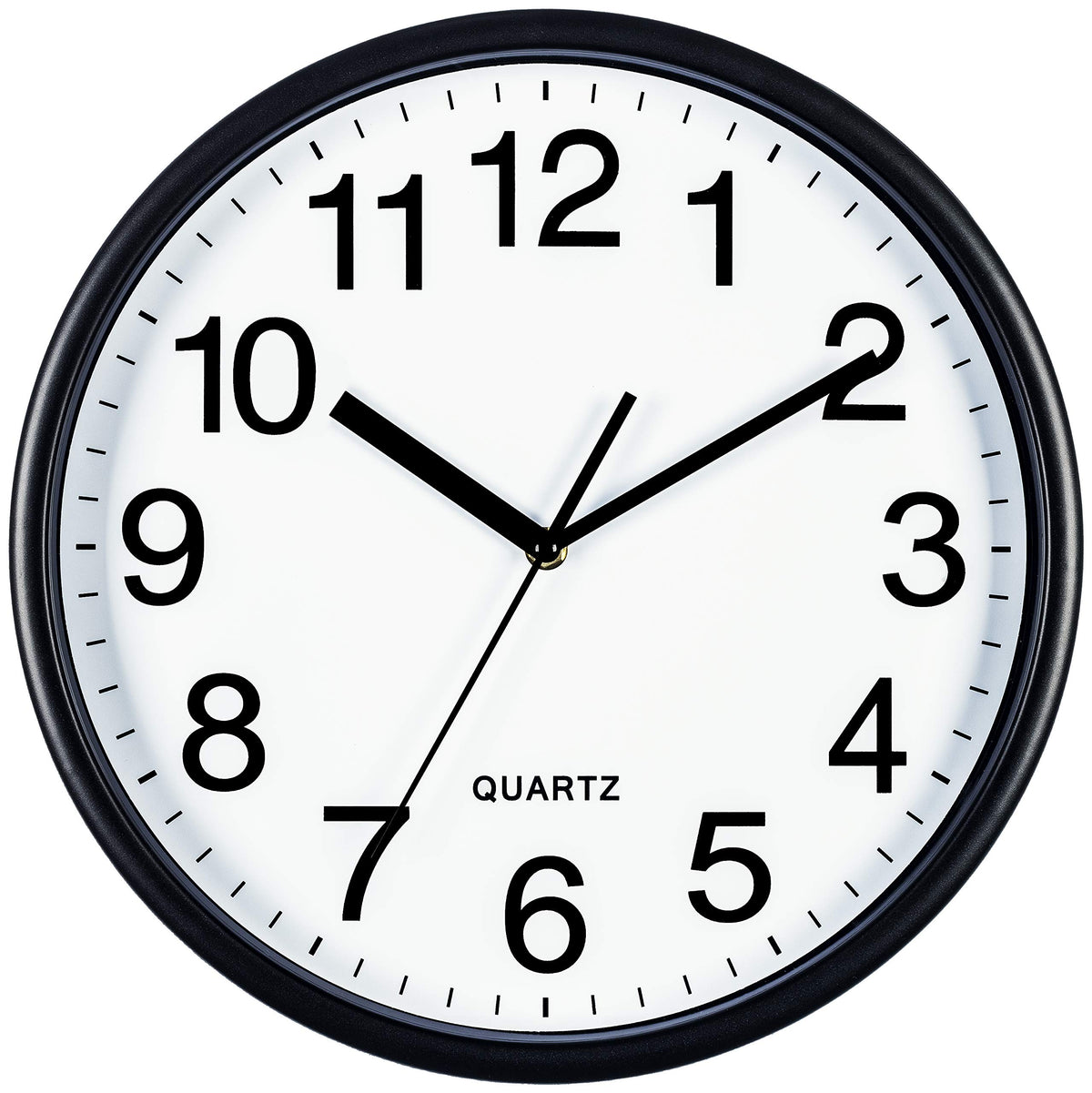 Bernhard Products Black Wall Clock Silent Non Ticking 10 Inch Quality Quartz Battery Operated Round Easy to Read Home/Office/Kitchen/Classroom/School Clock Sweep Movement
