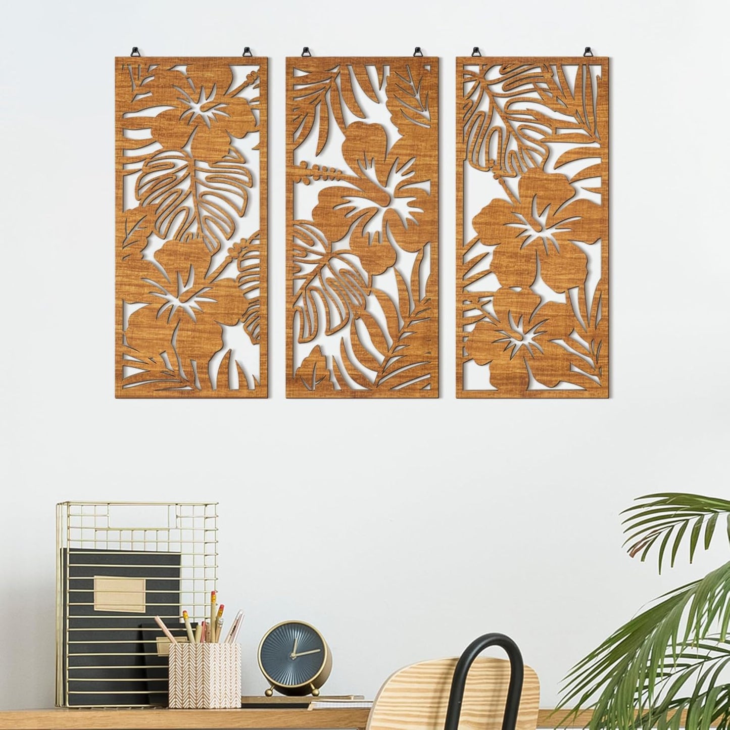 Threehoney 3 Pcs Tropical Wall Decor 3D Palm Leaf Wall Art, Classic Style