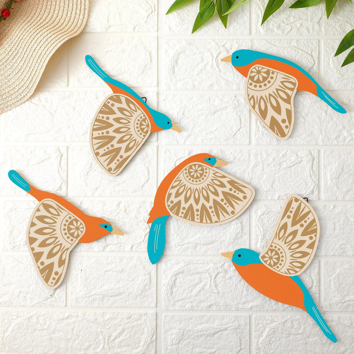 Barydat 5 Pcs Wooden Bird Wall Art decor folk Birds art Decor,Black