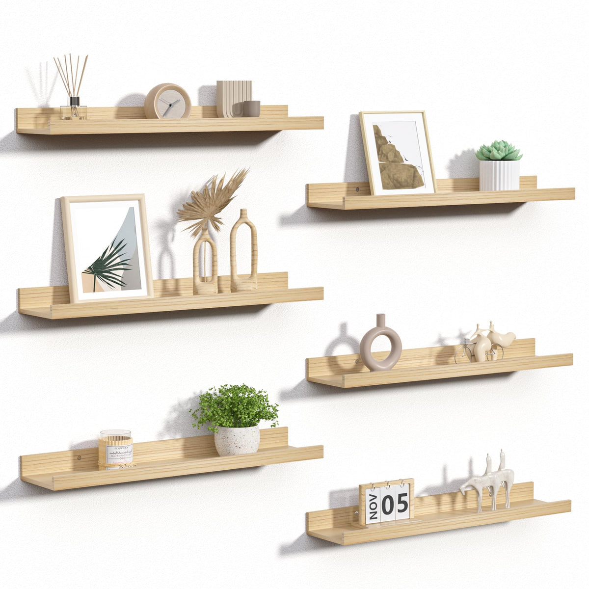 upsimples Floating Shelves for Wall Decor and Storage, Brown, 6Pcs 15.7''
