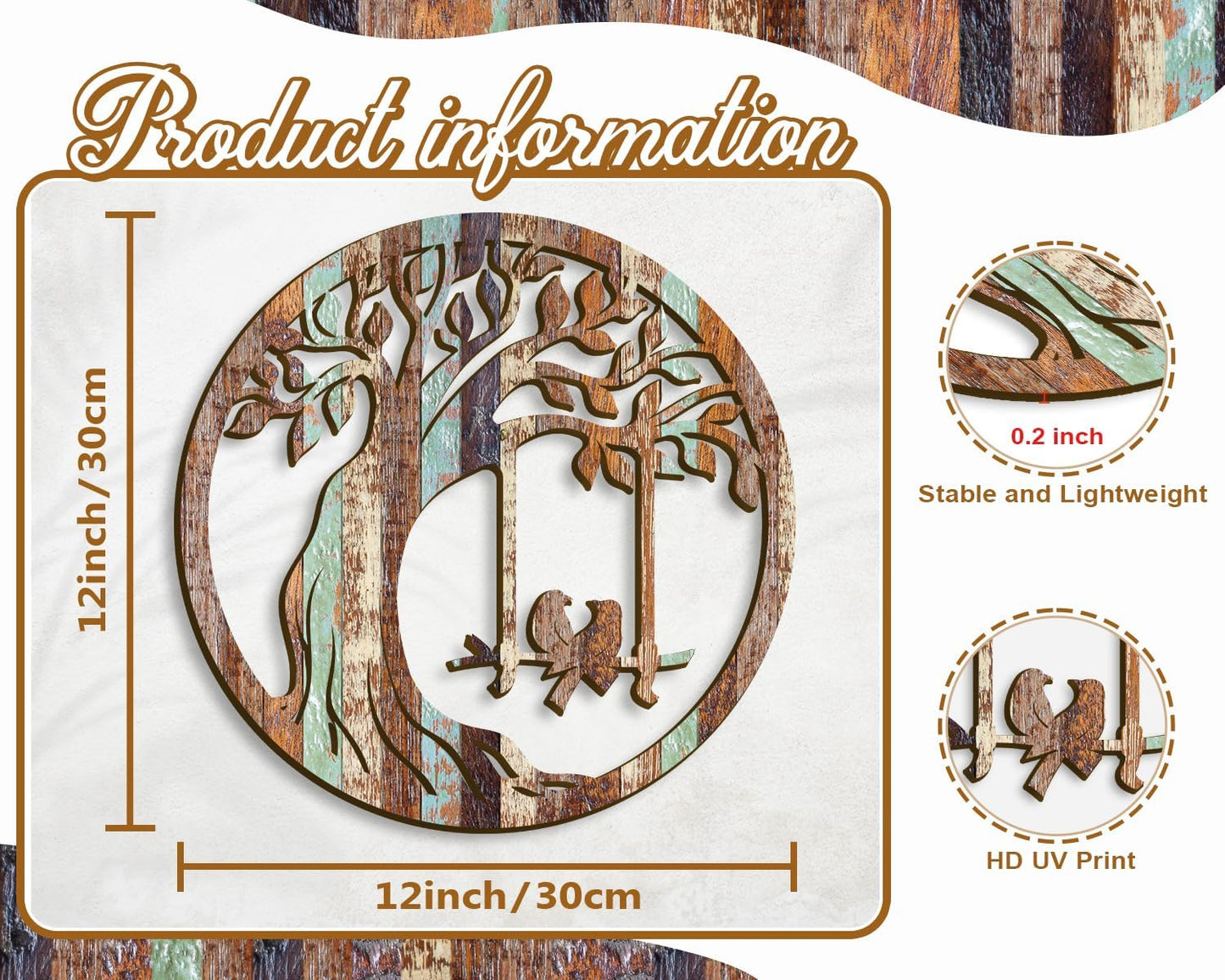 Oubasa Wooden Wall Plaque Tree of Life Birds, 12 Inch, Brown