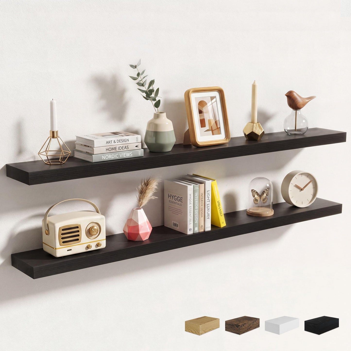 Axeman 72Inch Floating Shelves for Wall 2 Pack Shelves for Kitchen Bathroom Bedroom, Wooden Shelves with Invisible Brackets, Wall Mounted Rustic Wood Floating Shelf for Decor Books Storage, Brown