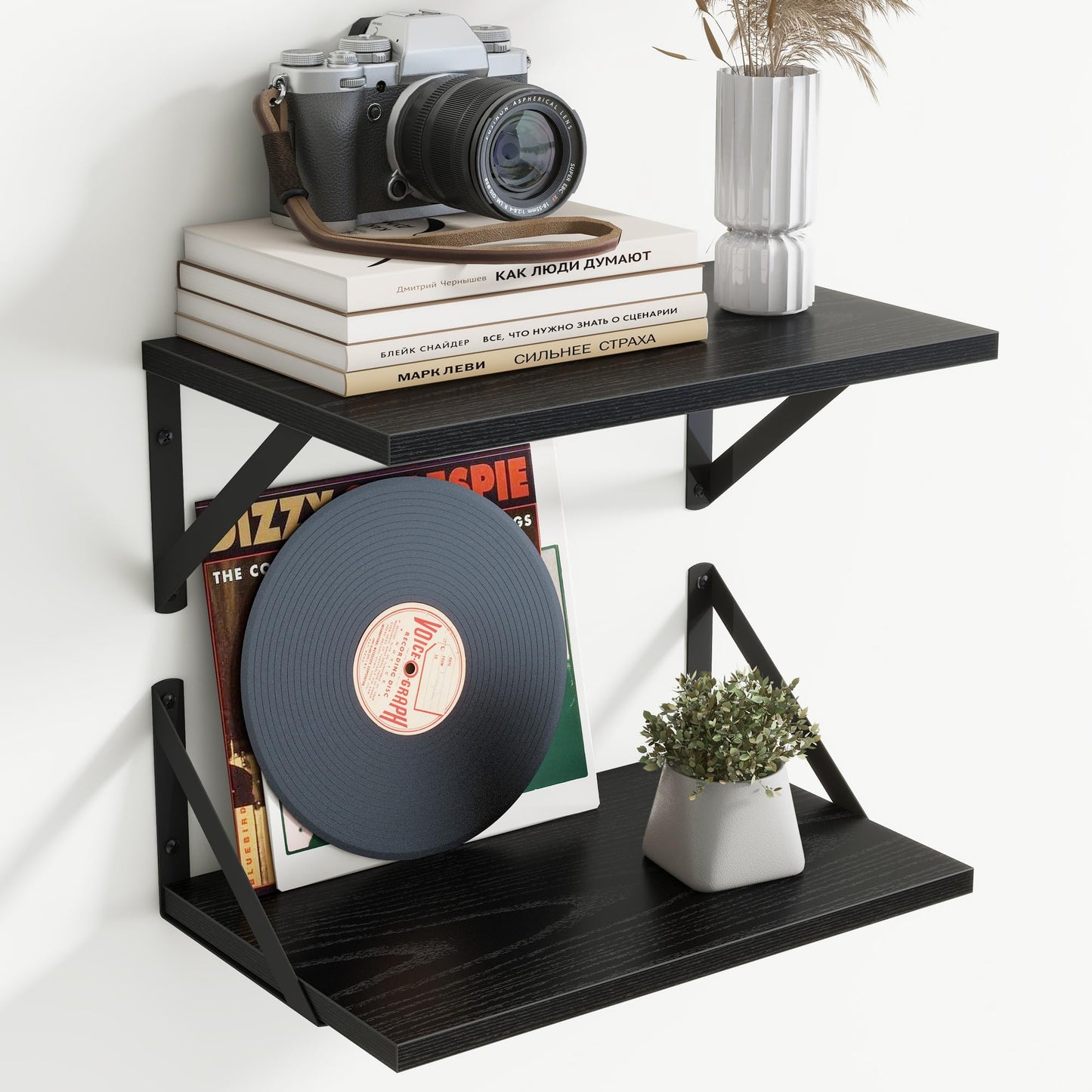 Acovy Deep Floating Shelves Wall Mounted, 36"x12" Brown Wood Shelves with Brackets Set of 2 for Bedroom, Living Room, Bathroom, Kitchen, Office - Storage & Display Shelf for Decor, Books, Plants