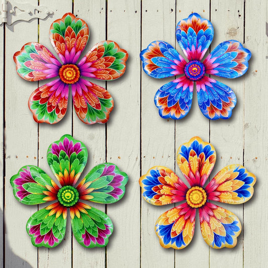 Giyyomtr Metal Flowers Wall Decor - 4pcs 6.2'' Metal Wall Art Hanging Decorations for Outdoor Fence Garden Yard Patio Exterior Home Wall Decor