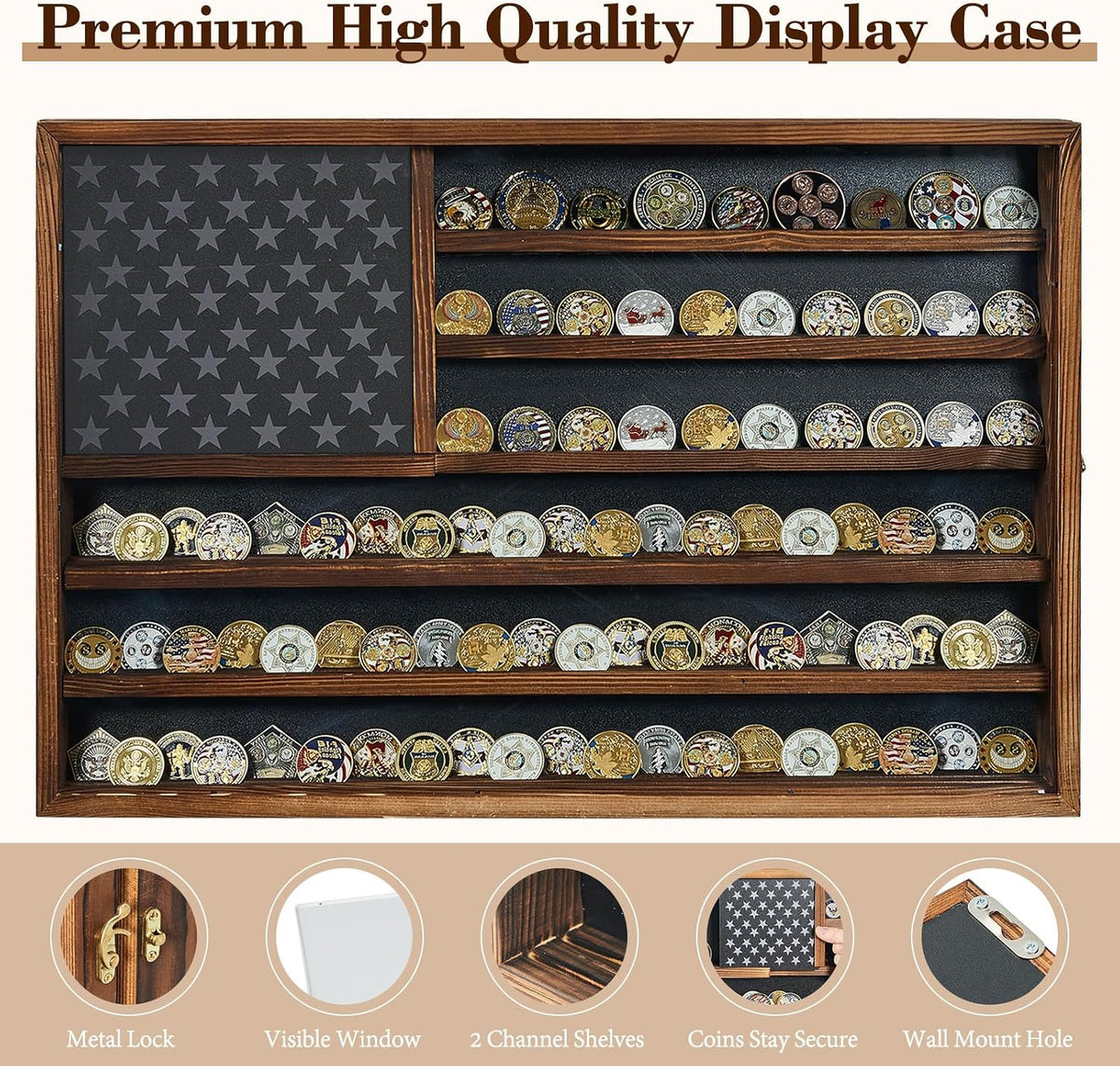 Challenge Coin Display Case, 27.6" x 18.3" Lockable Coin Holder Cabinet