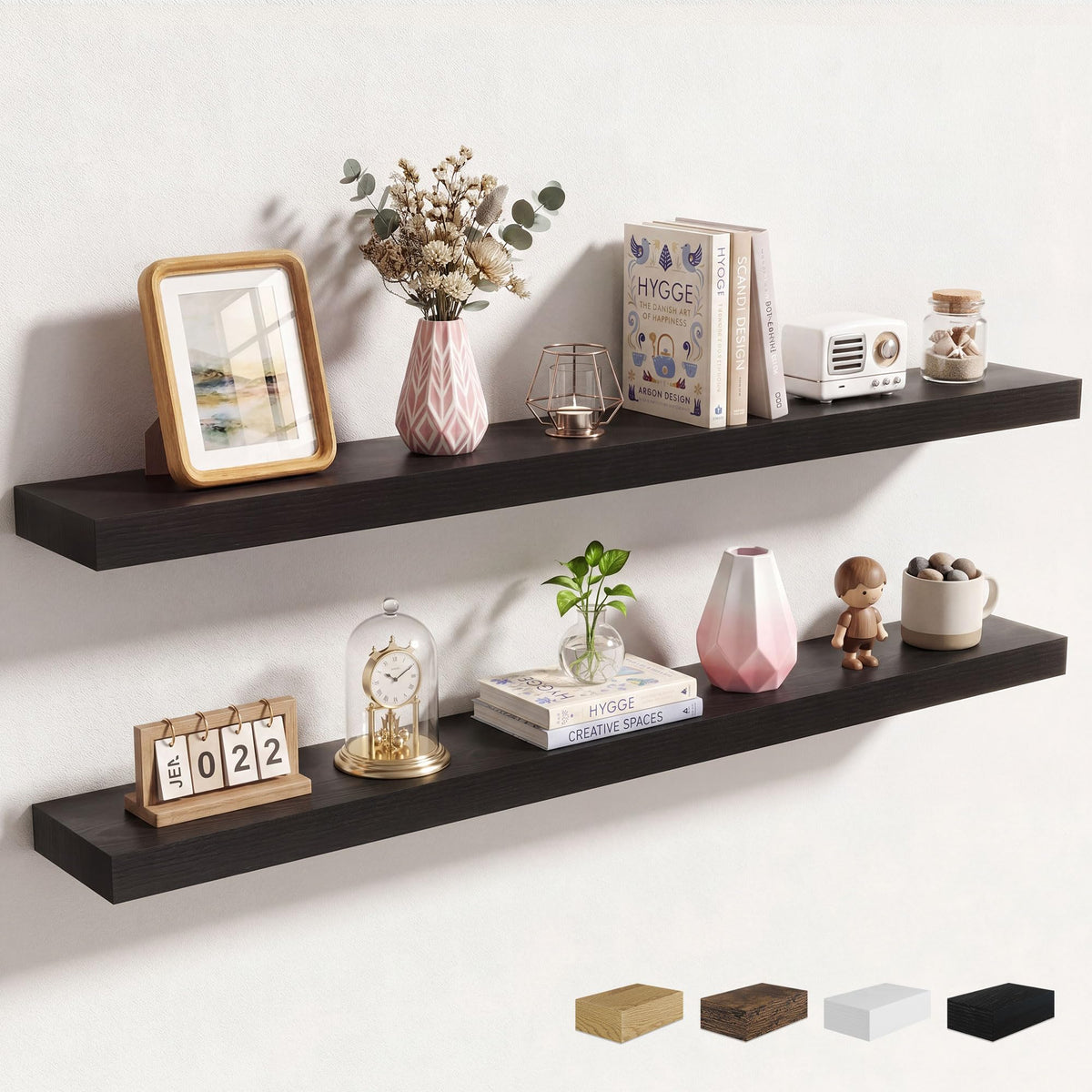 Axeman 72Inch Floating Shelves for Wall 2 Pack Shelves for Kitchen Bathroom Bedroom, Wooden Shelves with Invisible Brackets, Wall Mounted Rustic Wood Floating Shelf for Decor Books Storage, Brown