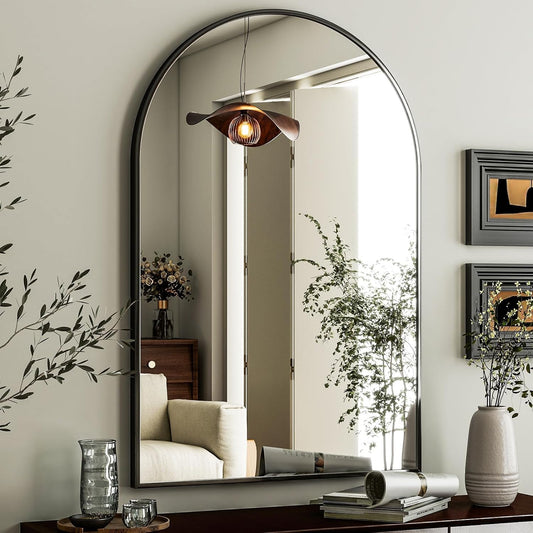 HARRITPURE Arched Wall Mirror 24"x36" Black Metal Frame Vanity Mirrors
