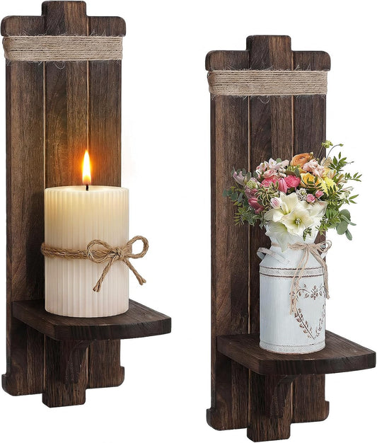 Alphatool Handmade Wooden Candle Sconces Set of 2 Farmhouse Wall Decor
