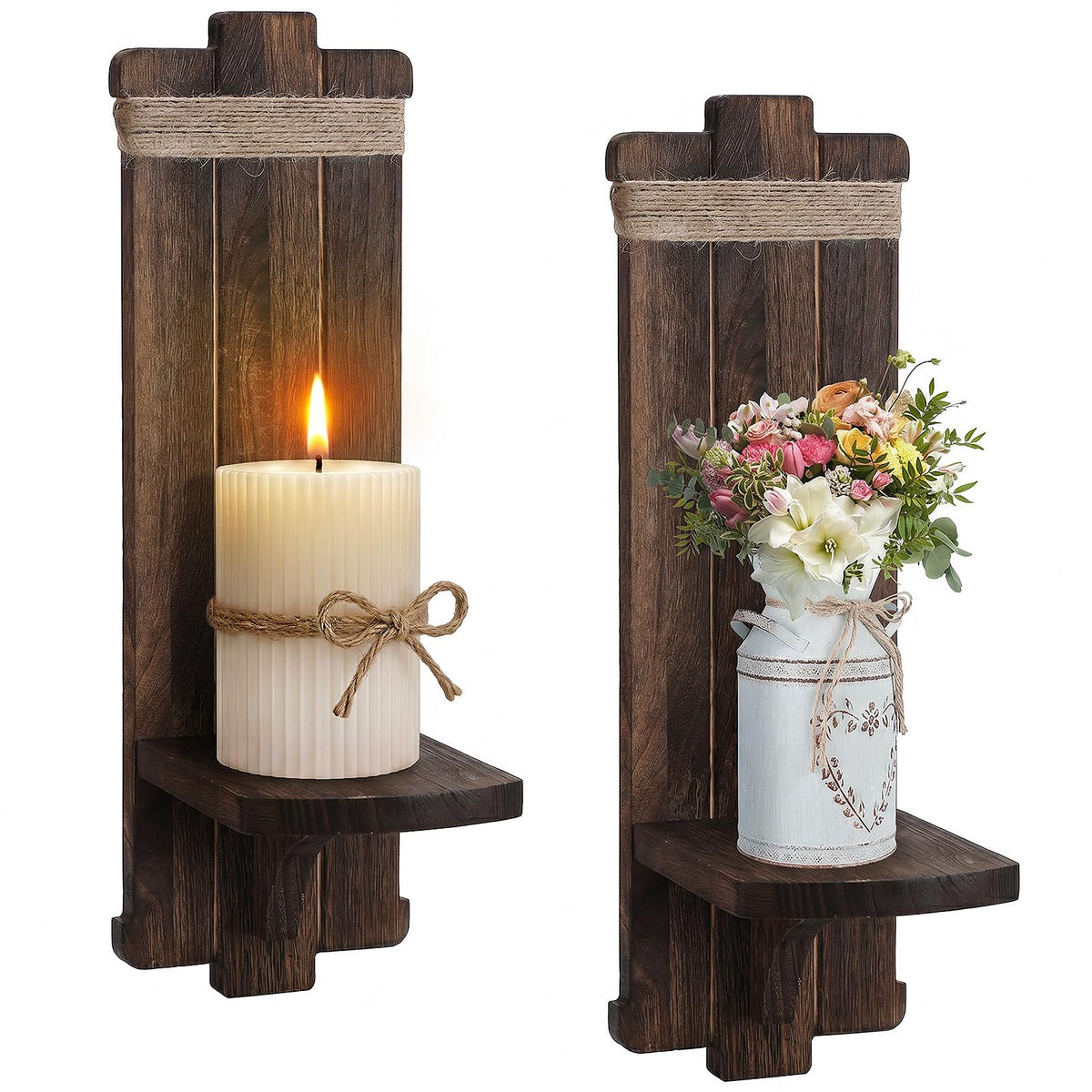 Alphatool Handmade Wooden Candle Sconces Set of 2 Farmhouse Wall Decor