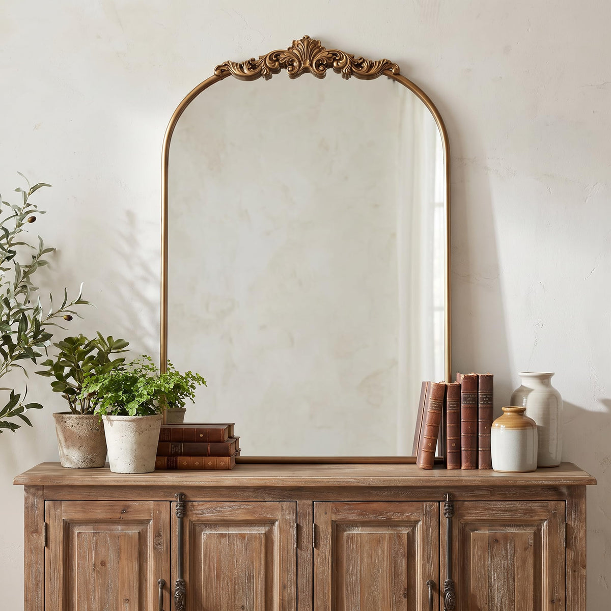 Antique Gold Arched Wall Mirror, 36" x 28" Beaded Mirror