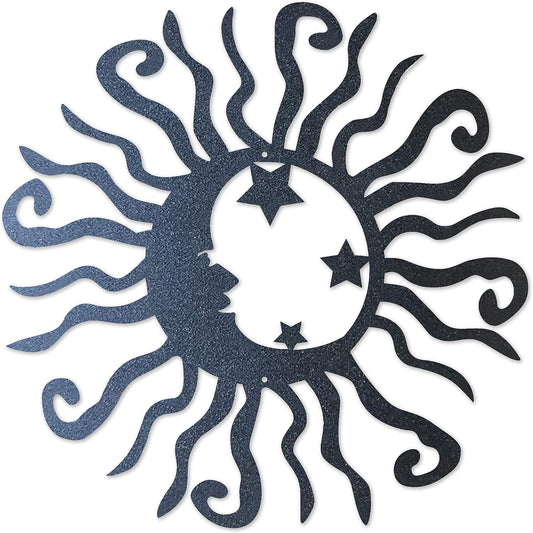 Riverside Designs Wacky Solar Moon Metal Wall Art Steel Outdoor Decor | Heavy-Duty and Waterproof | Made in USA (Black, 12" L x 12" W)