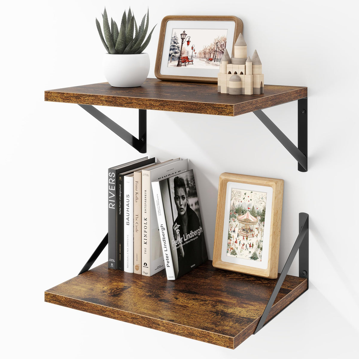 Acovy Deep Floating Shelves Wall Mounted, 36"x12" Black Wall Shelves with Brackets Set of 2 for Bedroom, Living Room, Bathroom, Kitchen, Office - Storage & Display Shelf for Decor, Books, Plants