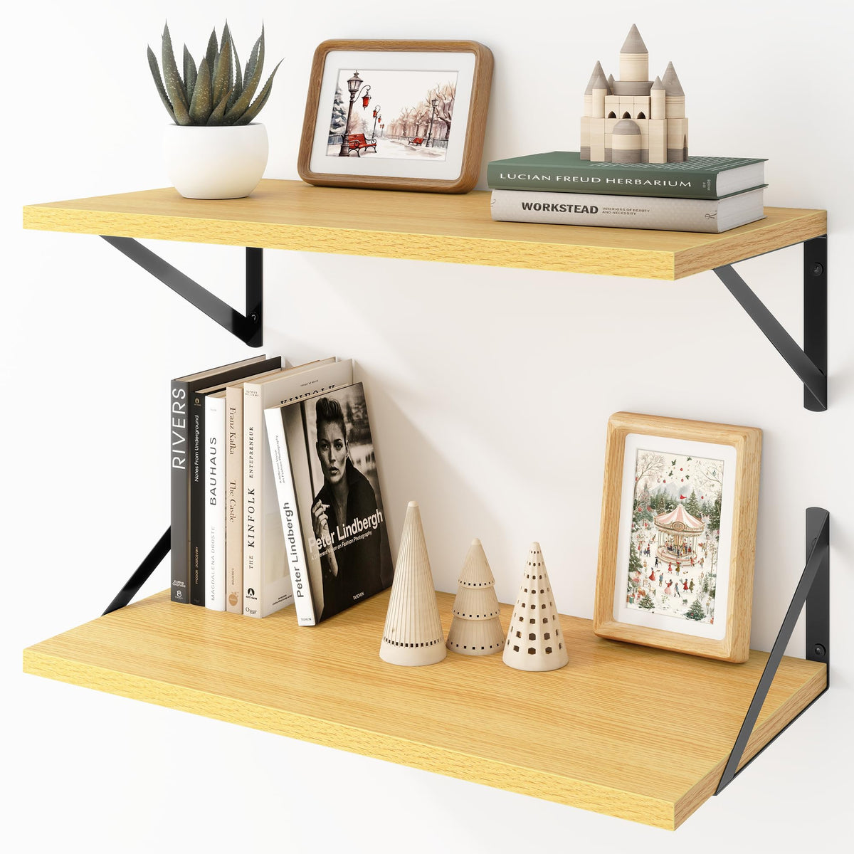 Acovy Deep Floating Shelves Wall Mounted, 36"x12" Black Wall Shelves with Brackets Set of 2 for Bedroom, Living Room, Bathroom, Kitchen, Office - Storage & Display Shelf for Decor, Books, Plants