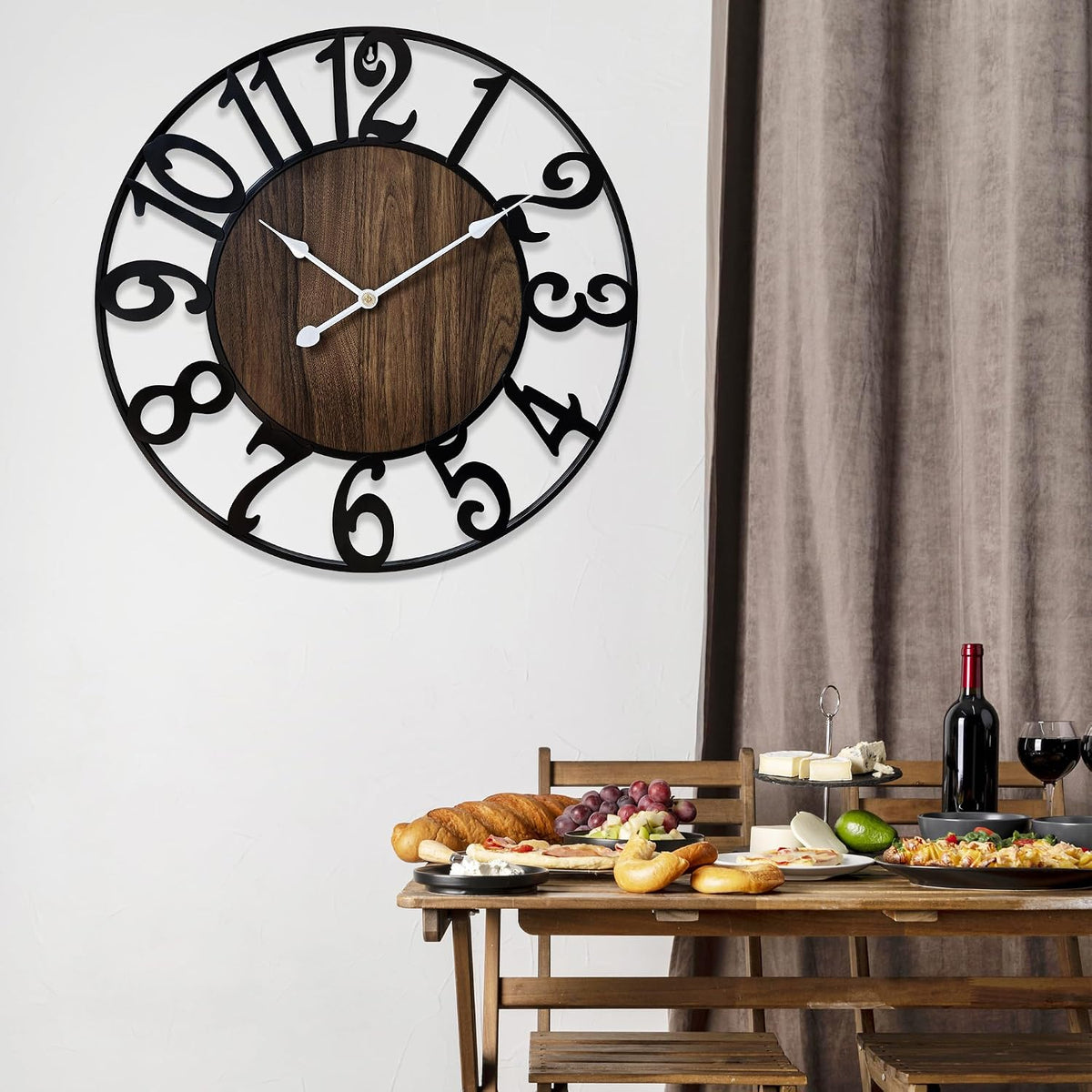 16 Inch Large Wall Clock for Living Room Bedroom Kitchen Mantel Decor, Silent Battery Operated Decorative Non Ticking Metal Round Modern Farmhouse Arabic Numerals Big Clock Wall Decor