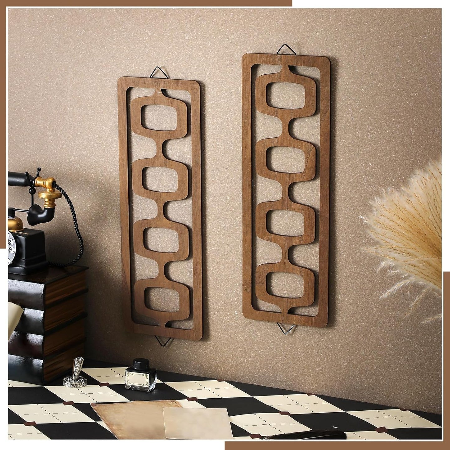 CroBlissful 2pcs Mid Century Modern Wall Art Geometric Wall Decor, Brown