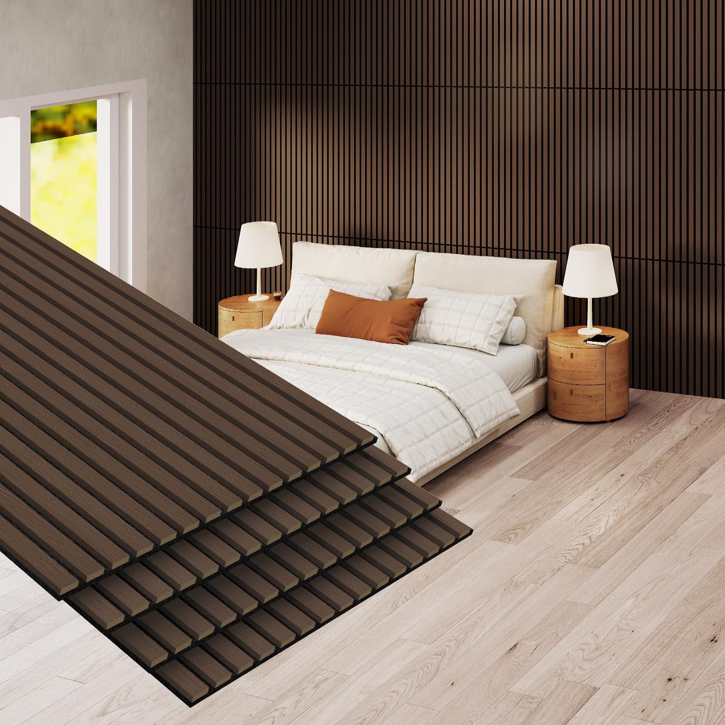 MISSDAY Wood Slat Acoustic Wall Panels, 2 Packs 94.5" x 12.6" Black Soundproof Panel For Interior Wall Decor Noise Absorbing-3D Textured Wooden Panel Sound-Absorbing for Home, Office, Studio