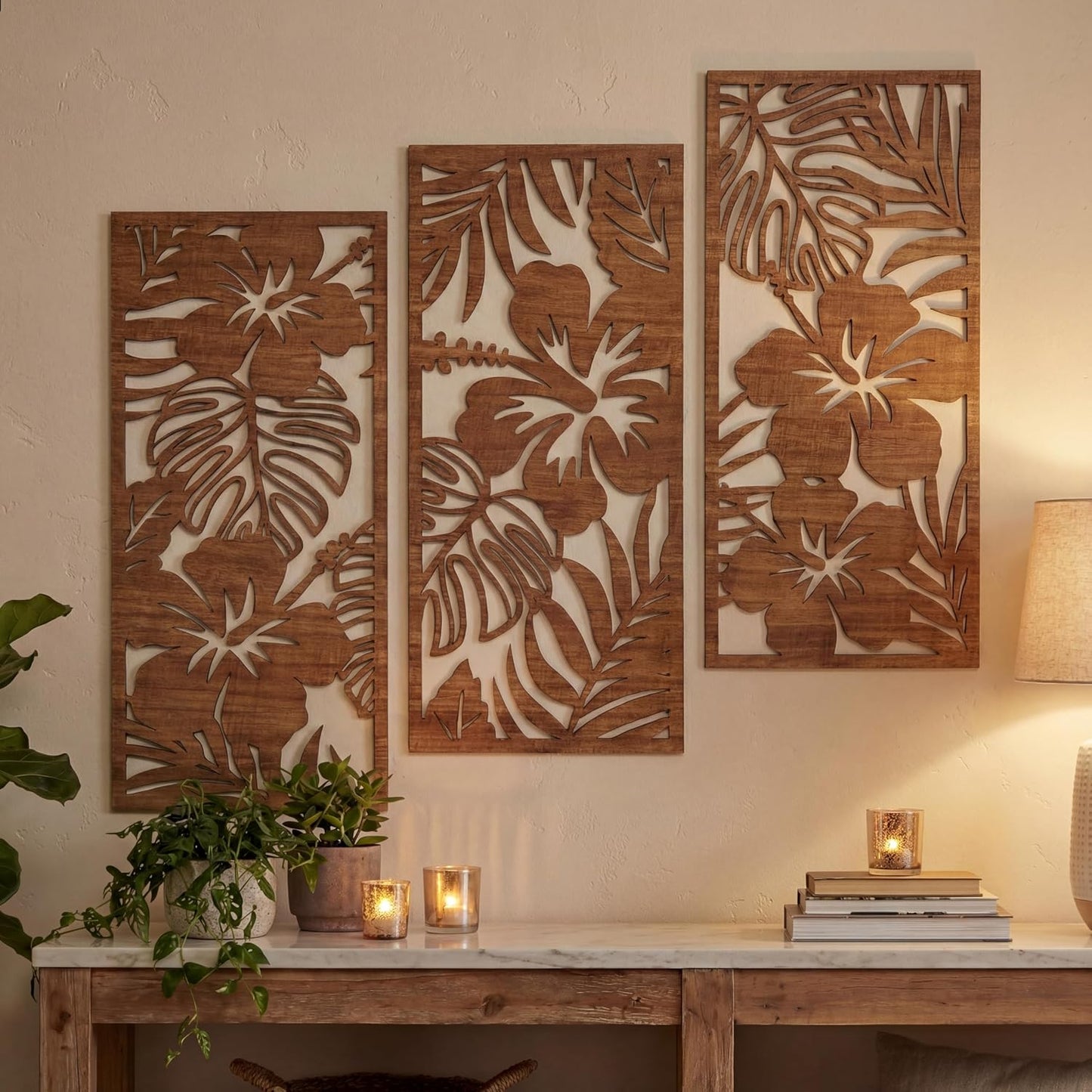 Threehoney 3 Pcs Tropical Wall Decor 3D Palm Leaf Wall Art, Classic Style