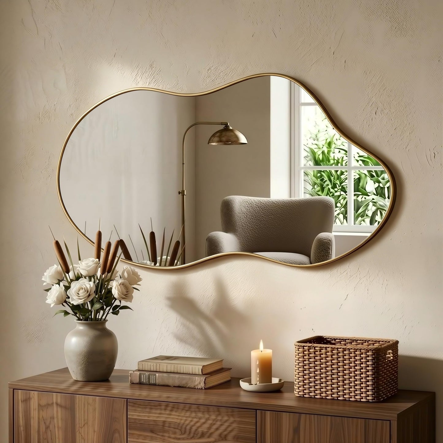 Irregular Wall Mirror 24×40 Inch Wall Mirrors Decorative Black Modern Asymmetrical Abstract Mirror for Bathroom Bedroom Living Room Entryway Hallway
