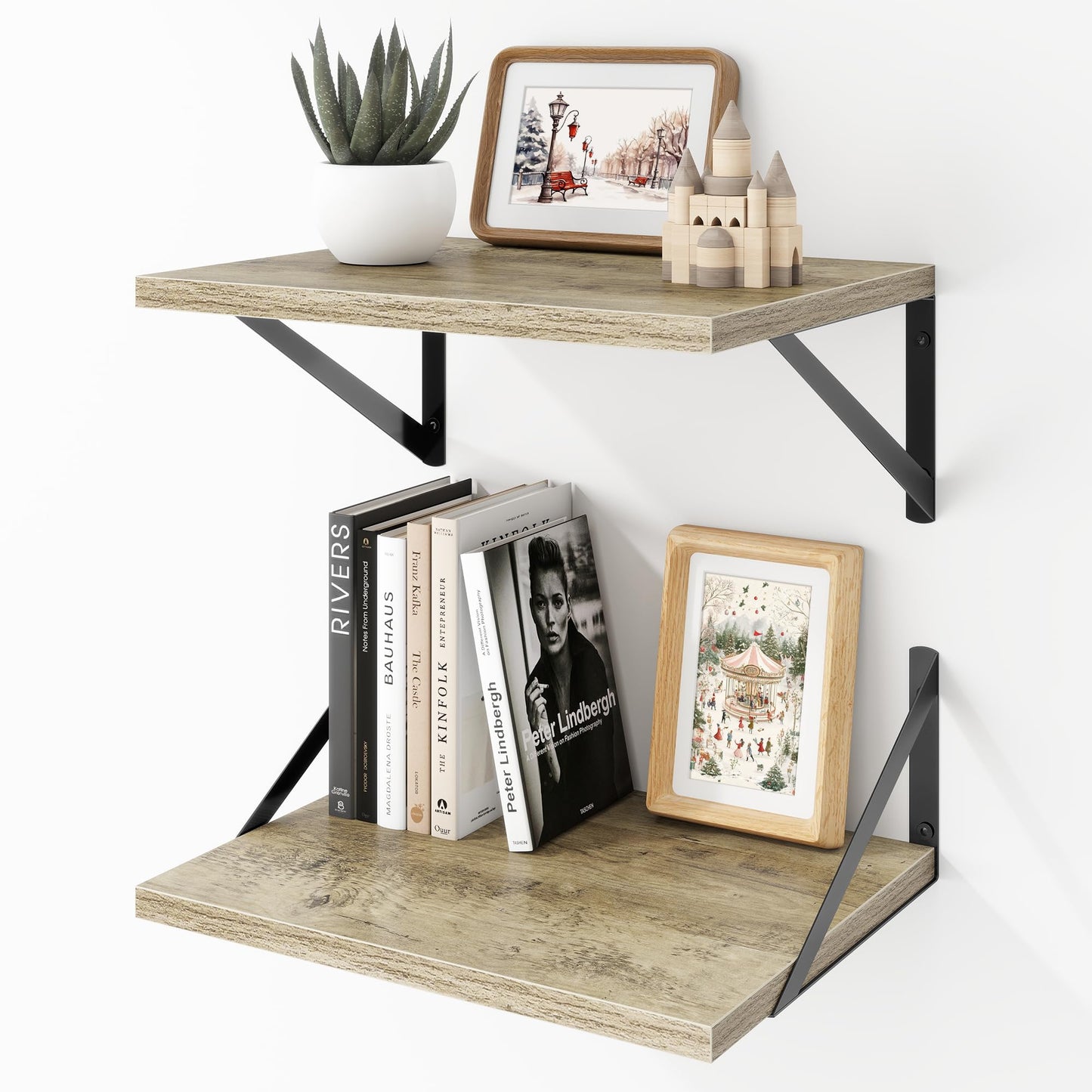 Acovy Deep Floating Shelves Wall Mounted, 36"x12" Brown Wood Shelves with Brackets Set of 2 for Bedroom, Living Room, Bathroom, Kitchen, Office - Storage & Display Shelf for Decor, Books, Plants