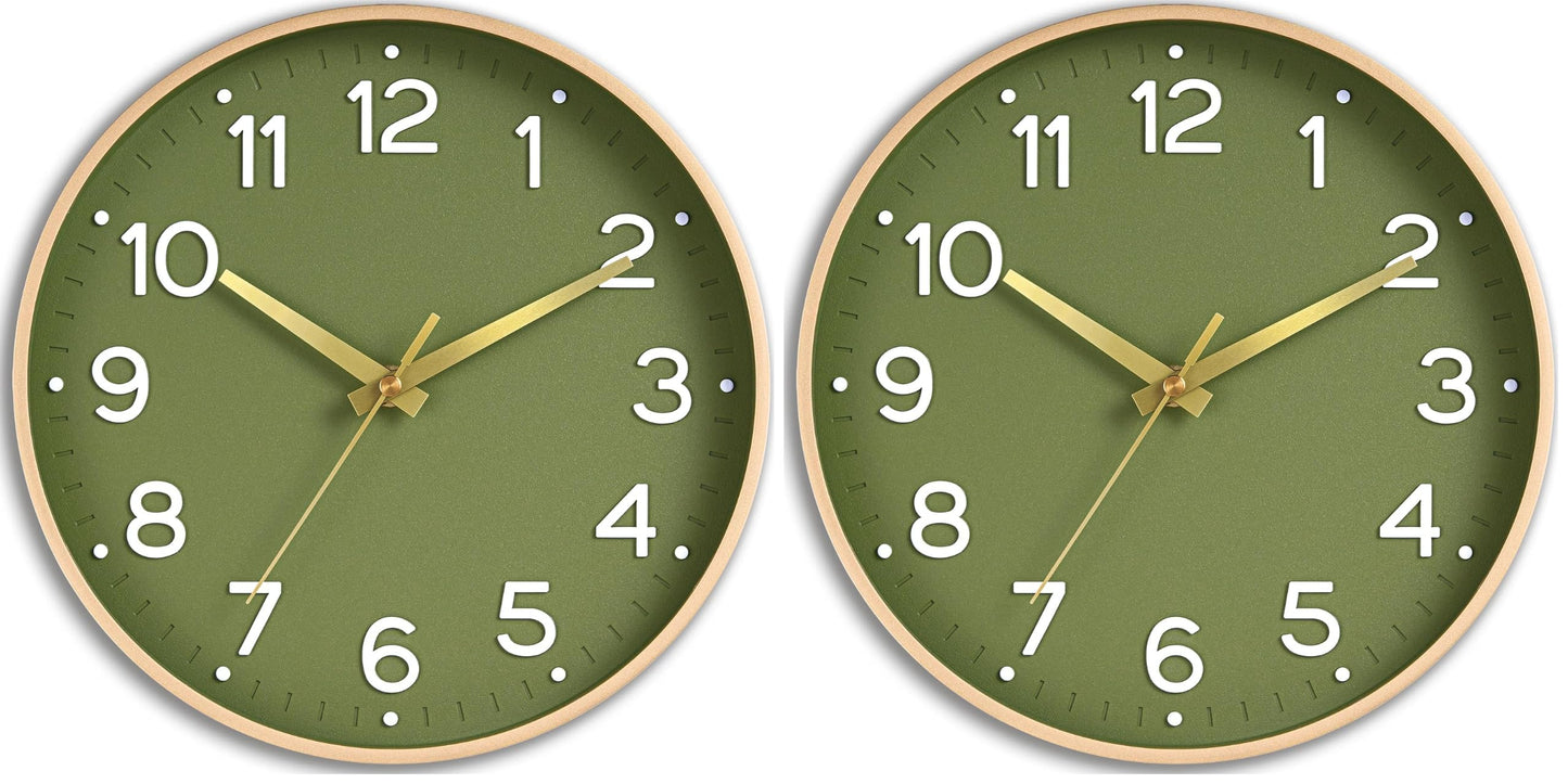 Roymnie 8 Inch Wall Clock, Battery Operated Silent Non Ticking Green Analog